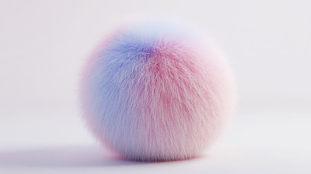 3D model of a fluffy ball with a detailed, textured surface in pastel shades.の素材