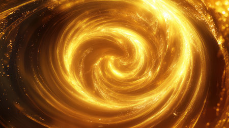 Abstract 3D golden vortex with swirling, radiant patterns, creating a dynamic and luxurious effect.の素材
