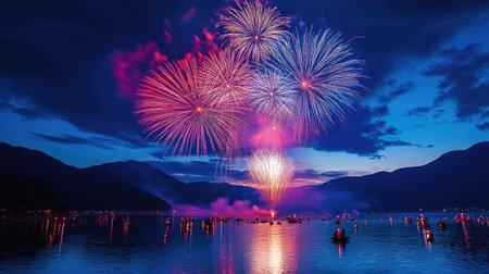 Beautiful fireworks at summer night in japanの素材