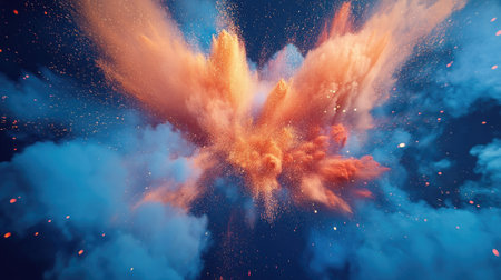 abstract colored dust explosion on a blue background -の素材