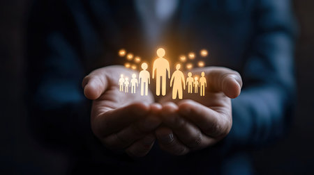 CRM. Customer network relationship management concept, Businessman hold of global structure customer network technology, Data exchanges development. customer service, Banking, Business strategy.の素材