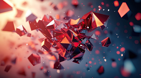 Dynamic 3D rendering of polygonal shapes in motion, capturing an energetic and vibrant feel. -の素材