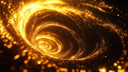 Glowing 3D golden vortex with intricate spirals, creating a sense of movement and richness.の素材