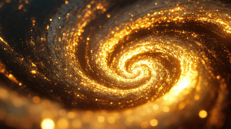 Dynamic 3D golden vortex with luminous patterns, evoking a sense of infinite elegance.の素材