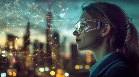 industry and Internet of Things concept. modern factory buildings. woman engineer. communication network. industry4.0 -の素材