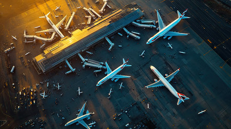London, England February 25, 2019: Aerial Photograph of London Heathrow Airport Terminal 5 and British Airways Planes, England, United Kingdom, Europeの素材