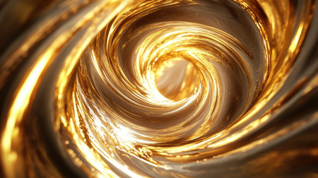 Abstract 3D golden vortex with dynamic swirls, symbolizing power and luxury.の素材