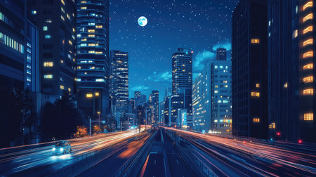 night scene of modern city -の素材