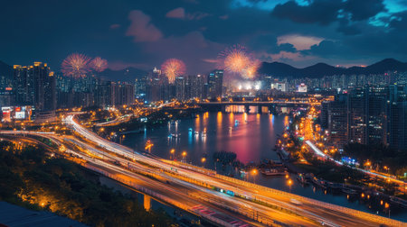 Seoul Fireworks Festival in Night city at Yeouido, South Korea.の素材
