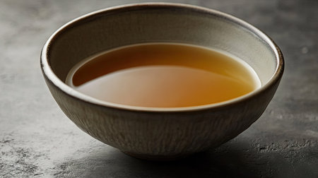 Shark fin soup served in an elegant bowl, the rich broth contrasting beautifully against the grey backdrop. -の素材