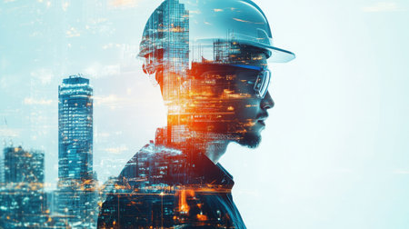 team engineer building construction project with architect people or construction worker working with modern civil equipment technology, double exposure graphic design. Building engineer,の素材