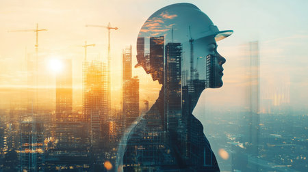 team engineer building construction project with architect people or construction worker working with modern civil equipment technology, double exposure graphic design. Building engineer, -の素材