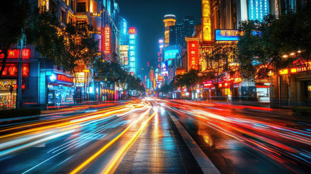 the light trails on the steet in shanghai chinaの素材