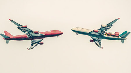 Transportation of cargo planes and container ships Global import and export industrial logistics business and transportation concept white background -の素材