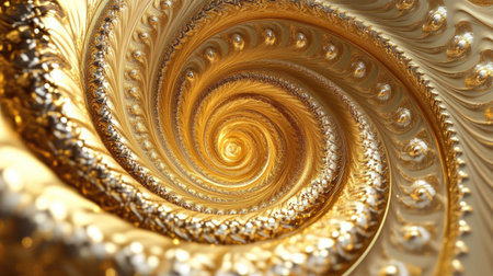 Vibrant 3D golden vortex with intricate spiral designs, evoking a sense of motion and elegance.の素材