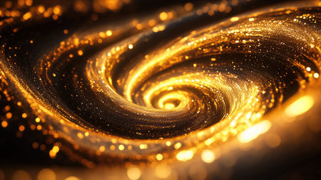 Vibrant 3D golden vortex with shimmering patterns, highlighting the elegance of motion.の素材