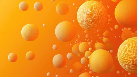 3D realistic spheres with textured dots on an orange background. Ideal for banner design and abstract vector templates. Modern, vibrant vector illustration.の素材
