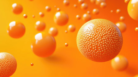 3D realistic spheres with textured dots on an orange background. Ideal for banner design and abstract vector templates. Modern, vibrant vector illustration.の素材
