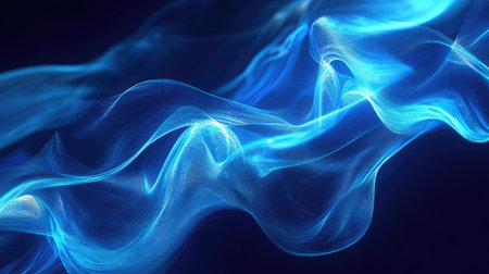 Abstract background with flowing, glowing blue lines and a futuristic aesthetic. Ideal for tech concepts, business banners, and modern design elements. -の素材