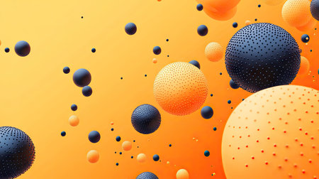 Abstract vector design featuring 3D realistic spheres on an orange background. Textured with dots or letters, great for banner visuals and modern templates.の素材