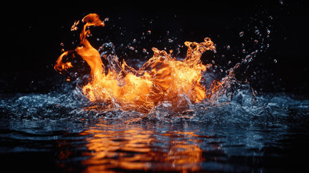 Fire and water colliding with black background -の素材