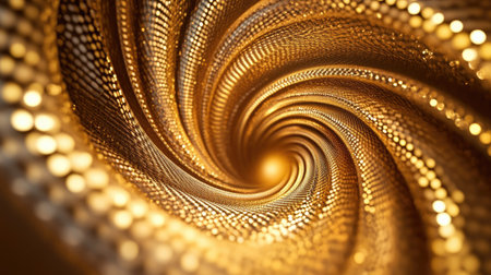 Vibrant 3D golden vortex with shimmering patterns, highlighting the elegance of motion.の素材