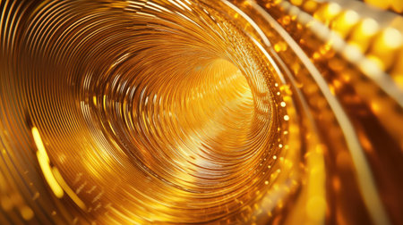 Vibrant 3D golden vortex with shimmering patterns, highlighting the elegance of motion.の素材