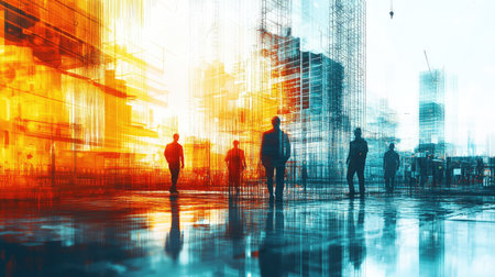 team engineer building construction project with architect people or construction worker working with modern civil equipment technology, double exposure graphic design. Building engineer,の素材