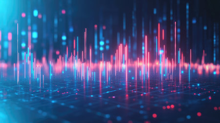 3D glowing candlestick chart on a blue background. Symbolizes trading and market analysis with a sleek, futuristic design. Great for finance and investment graphics.の素材