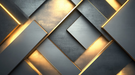Abstract grey background with shimmering gold arrows in geometric arrangements. The design is modern and futuristic, perfect for creating a high-tech and stylish visual.の素材