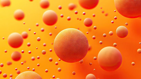 Abstract vector design featuring 3D realistic spheres on an orange background. Textured with dots or letters, great for banner visuals and modern templates.の素材
