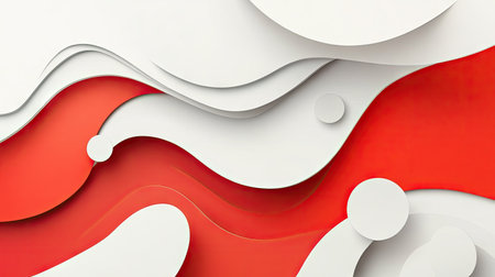 Bold and modern abstract template with red and white color blocks and curved shapes. Ideal for creating impactful visuals and digital media. -の素材
