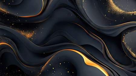 Chic abstract modern vector design with a black background and refined golden details. The luxurious elements create a high-end aesthetic ideal for sophisticated branding or ads. -d8b000e3d133の素材