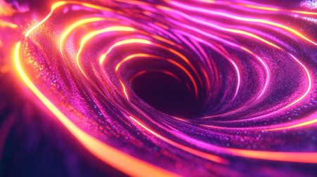 Futuristic sinkhole with vibrant neon lines and techno stripes. Ideal for use in modern art backgrounds, ads, website banners, and innovative product packaging designs.の素材
