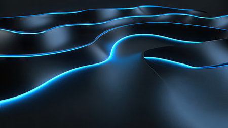Modern dark grey surface featuring glowing blue light lines and gentle shadows, offering a chic and refined aesthetic.の素材