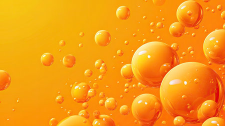 Orange background featuring 3D spheres with bubble or letter textures. Perfect for engaging banner design and creative abstract vector templates.の素材
