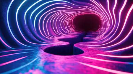 Neon techno sinkhole with line-striped patterns, offering a striking modern art background. Perfect for advertisement posters, website banners, and product package designs. -の素材