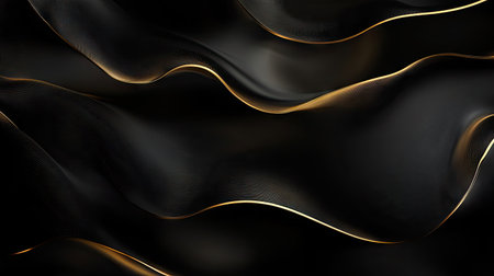 Rich black background with flowing, wave-like gold lines, perfect for a modern luxury design theme in banners and backgrounds.の素材