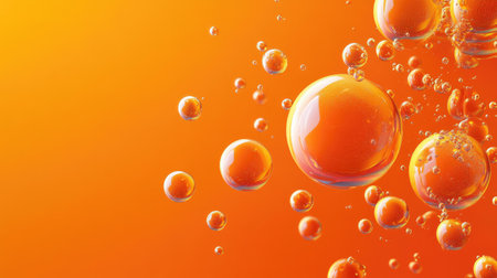 Vivid orange background with 3D spheres, textured with bubbles or letters. Perfect for creating engaging banners and dynamic abstract vector designs.の素材