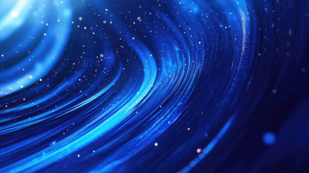 Vibrant blue curved lines on a futuristic abstract background. Shiny and modern, this design element suits technology concepts and business banners.の素材
