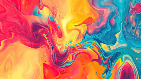 Vibrant color abstract background featuring a swirl of bold hues and fluid shapes. Ideal for eye-catching banners, creative ads, and dynamic digital designs.の素材