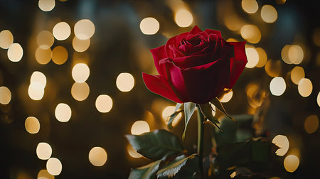A romantic red rose bouquet with soft bokeh lights in the background, perfect for a Valentine's Day or anniversary celebration.の素材