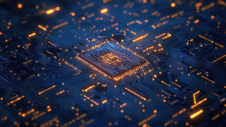 Digital Artificial Intelligence concept with electric circuit patterns and tech design. Suitable for logos, social media, and mobile apps. Emphasizes a futuristic machine learning aesthetic. -の素材