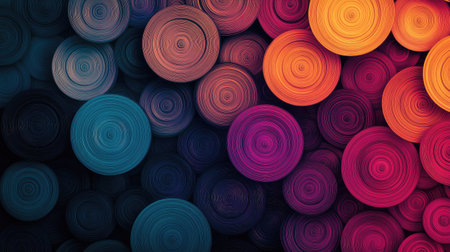 Elegant abstract background featuring a pattern of circular shapes in rich, blended colors. Perfect for high-end presentations, artistic visuals, and modern design.の素材