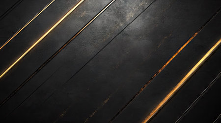 Luxurious dark grey backdrop with sleek gold light lines and subtle shadow effects, ideal for high-end branding and design.の素材