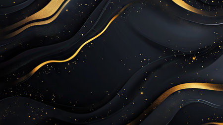 High-end abstract illustration with a sleek black background and golden luxury accents. The modern vector design conveys elegance and exclusivity, perfect for upscale visual content.の素材