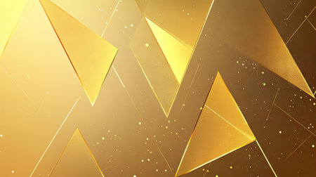 Elegant geometric shapes in gold against a rich golden gradient background, perfect for high-end, sophisticated design and branding.の素材