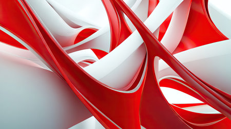 Red and white modern abstract design featuring intersecting lines and smooth curves. A vibrant and dynamic background for digital content and marketing materials.の素材