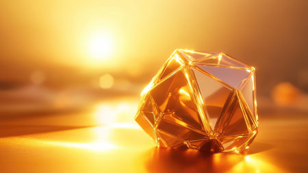 Glowing golden geometric shapes set against a gradient golden backdrop, creating a refined and opulent atmosphere for high-quality visual content.の素材