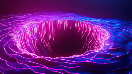 Neon techno sinkhole with line-striped patterns, offering a striking modern art background. Perfect for advertisement posters, website banners, and product package designs. -の素材